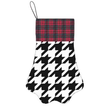 Imagem de SKKNT Houndstooth Meias de Natal com estampa preta, animais de estimação, decoração de Natal, cães, gatos, árvores, doces, presente, conveniente