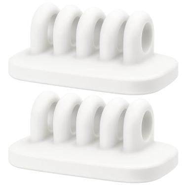 Imagem de Suporte de clipe de cabo branco ponderado – Organizador de cabos de mesa com 4 compartimentos para cabos USB, alimentação e carregador