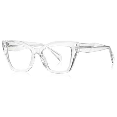 Imagem de Óculos de sol da moda com filtro de luz azul, armação de óculos estilo olho de gato, feminino, moderno (transparente)