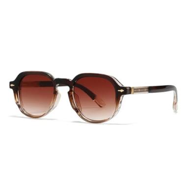 Imagem de Óculos de Sol Masculinos Estilo Punk com Rebites Redondos, Proteção UV400, Retrô e Feminino, Tendência com Lentes Degradê Azul e Verde (Degradê Marrom Chá)
