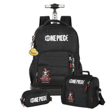 Imagem de Kit Mochila One Piece Rodas Teen Lancheira E Estojo Triplo, Preto