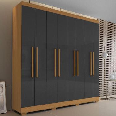 Imagem de Guarda Roupa Casal Ambiente Porto 8 Portas 4 Gavetas Freijó Grafite - Aramóveis