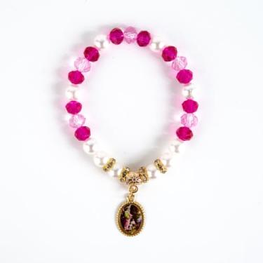 Imagem de Pulseira Anjo da Guarda Rosa com Pérolas Cristal e Silicone