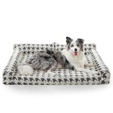 Imagem de Camas ortopédicas para cães grandes laváveis, almofada lateral removível e travesseiro, sofá grande para cães com espuma viscoelástica, capa removível e fundo antiderrapante, cinza