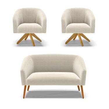 Imagem de Kit 1 Sofá Namoradeira E 2 Poltronas Stella Bouclê Bege Base De Madeira Ma30 - D'rossi