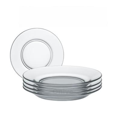 Imagem de Pratos de Vidro - Kit com 4, 8 ou 12 Peças 22x3.5cm | Fundo Transparente e Acabamento Liso | Para Jantares, Festas e Decoração(Kit 4 Pratos Liso)