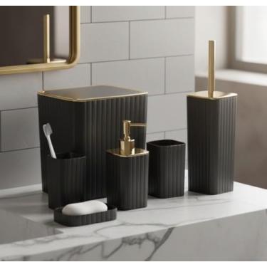 Imagem de Kit Banheiro 6 Peças Moderno Completo para Lavabo com Lixeira Dispensador e Escova Sanitária (Preto)