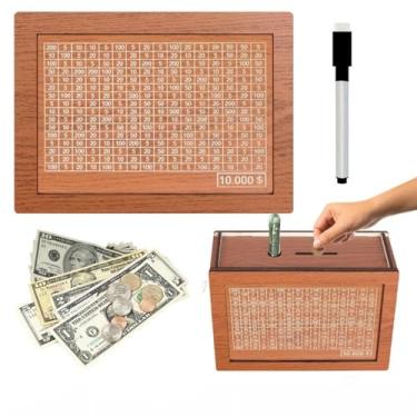 Imagem de Porco de Madeira Caixa Dinheiro com Contador Ferramenta Contagem Vintage para Meta 10 000 Decoração Casa Caneta Apagável