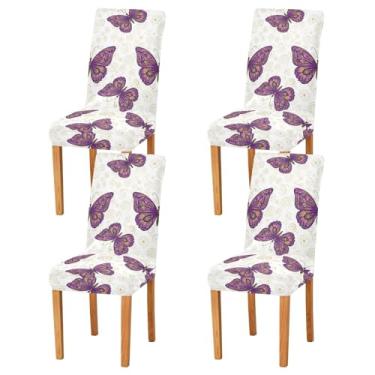 Imagem de Capas para cadeira de sala de jantar com borboletas roxas, removíveis, laváveis, conjunto de 4 capas para cadeira de jantar, festa em casa, hotel, cerimônia de casamento
