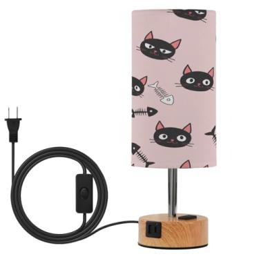 Imagem de Wassud Candeeiro de mesa de cabeceira com esqueletos de gato e peixe com 3 temperaturas de cor, luminária de mesa moderna com forro abajur para sala de estar, quarto, escritório, berçário