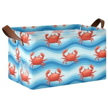 Imagem de Organizador de toalhas para armário para armazenamento de armário, cestas decorativas grandes para decoração de casa com alças, caixas de armazenamento de caranguejos vermelhos azuis com listras