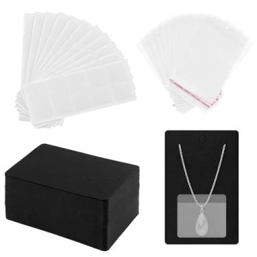 Imagem de YUENPUN 300 cartões de exibição de colar com 300 bolsas autoadesivas e 300 sacos de embalagem transparentes, suporte de cartão de brinco de joias multiuso para vendas de pequenas empresas
