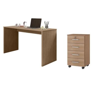 Imagem de Mesa Para E Gaveteiro Gávea Com Chave 4 Gavetas Freijó Fosco - Móveis Leão