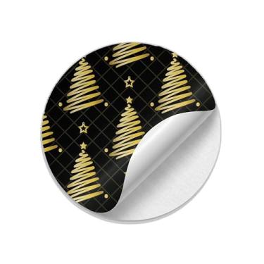 Imagem de Ladrilho Decorativo de Cerâmica Padrão de Natal Preto com Pinheiro Dourado e Estrela