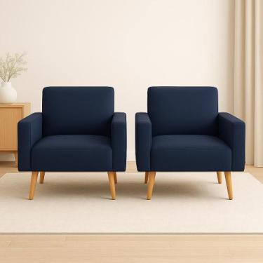 Imagem de Kit 2 capas poltrona tradicional sala- ajustavel premium Cor:Azul-escu