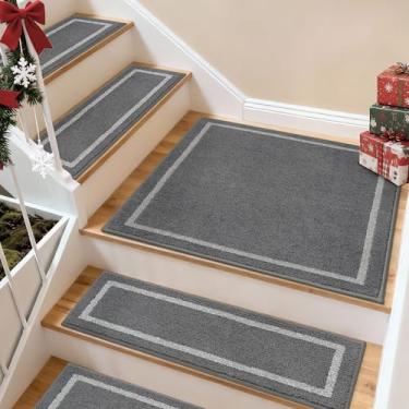 Imagem de COSY HOMEER Tapete de aterrissagem de escada 76 x 76 cm, tapete de pouso quadrado antiderrapante para degraus de madeira internos, poliéster lavável com suporte TPE, cinza