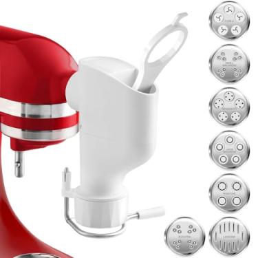 Imagem de KITOART Acessório de prensa de massa para batedeiras Kitchenaid - Acessório de prensa de massa para auxiliar de cozinha com 7 pratos de massa intercambiáveis, acessórios de extrusora de macarrão