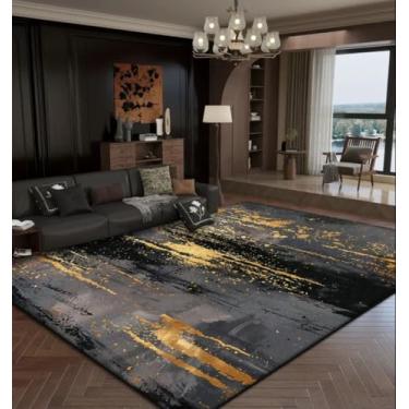 Imagem de Tapetes de luxo abstratos para sala de estar, decoração dourada, tapetes grandes para sala de estar, tapetes tatames macios para cabeceira de quarto (160 x 200 cm / WL0002-Flanela-10)