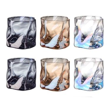 Imagem de Copo de uísque de 280 ml, conjunto caseiro, copo de vidro colorido de cerveja, copos torcidos irregulares - copo de uísque quadrado minimalista, eleve sua experiência de degustação (E)