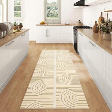 Imagem de ARKIIKI Tapetes de 5 x 15 cm para sala de estar, tapetes de área laváveis Boho para quarto, tapetes antiderrapantes de borracha para sala de jantar, casa, apartamento, amarelo