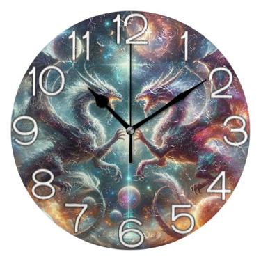 Imagem de GAIGEO Relógio de parede decorativo analógico para sala de aula, relógio de escritório, funky alimentado por bateria, decoração de parede art déco moderna retrô, fantasia de dragões, anime colorido