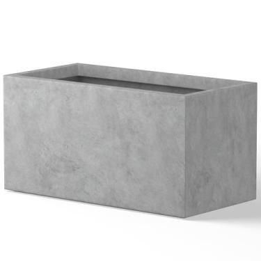 Imagem de Kante Vaso retangular de concreto de 58,88 cm, vasos grandes para jardim interno ao ar livre com orifício de drenagem e plugue de borracha, decoração moderna para casa, pátio, quintal, concreto
