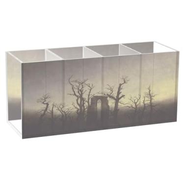 Imagem de TSENQUE Caspar David Friedrich Abtei Im Eichwald Porta-lápis de mesa de acrílico personalizado para canetas, marcador, organizador de lápis, copo, decoração de escritório, acessórios de mesa