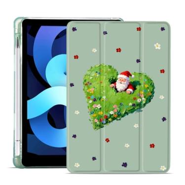 Imagem de MAYCARI Capa de Natal para iPad A16 de 11 polegadas 2025 com suporte para lápis, flores de grama de coração verde, papai noel, capa protetora traseira de TPU macio para iPad 10ª geração, capa fina