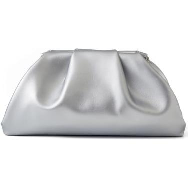 Imagem de Munansli Bolsa clutch feminina, bolsa de ombro de corrente destacável, bolsa transversal de bolinho de massa, bolsa de viagem noturna em nuvem., Prata metálica.