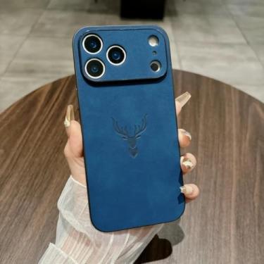 Imagem de SFDSUH Capa protetora macia e resistente a impactos com padrão de couro fosco para iPhone 16e (Para iPhone 16e/Azul Marinho)