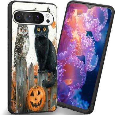 Imagem de RUUHLJLET Projetada para Google Pixel 10 Pro XL de 6,8 polegadas, a capa fosca macia oferece proteção total (coruja gato preto de Halloween)