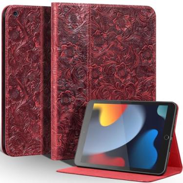 Imagem de Gexmil Capa de couro para iPad 10,2 polegadas, 9ª/8ª/7ª geração 2021/2020/2019, capa fólio de couro bovino premium com despertar/hibernar automaticamente, suporte ajustável, antiimpressões digitais