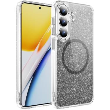 Imagem de Asdsinfor Capa transparente para Galaxy S23 Plus com efeito de pó com glitter, parte traseira acrílica, bordas macias, antiarranhões, proteção à prova de choque, minimalista, durável, capa para