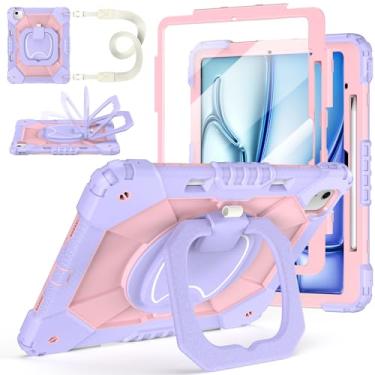 Imagem de Capa para iPad Air de 13 polegadas M3 2025/ M2 2024, Auorld para iPad Air 13 polegadas, capa M3 2025 com protetor de tela, suporte giratório de 360 graus, alça de ombro, suporte para lápis, roxo e