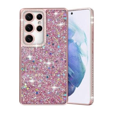 Imagem de AUCAN Capa brilhante com glitter para Samsung Galaxy S25 Ultra, capa de TPU à prova de choque de diamante de luxo brilhante com proteção para câmera, capa de telefone com revestimento de cristal para