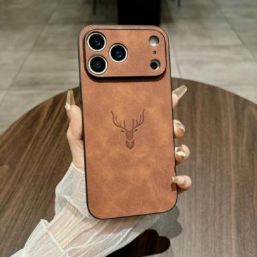 Imagem de SFDSUH Capa protetora macia e resistente a impactos com padrão de couro fosco para iPhone 16 Plus (Para iPhone 16 Plus/Marrom)