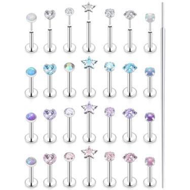 Imagem de Uzgtvy 20G 18G 16G Labret lábio sem rosca Medusa Monroe piercing de nariz joias aço cirúrgico mordidas de cobra anéis de lábio costas planas push in cartilagem tragus helix conch brinco stud stud 6 mm