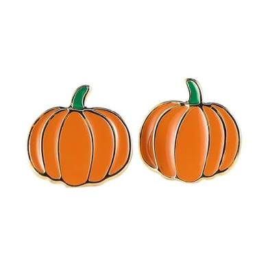 Imagem de TSECIMGS Brincos de abóbora realistas banhados a ouro amarelo para mulheres, 12 x 12 mm, Halloween, Natal, Natal, moda