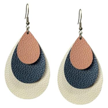 Imagem de TIANBANGSHI Brincos femininos boho de couro sintético com três camadas, gota, gota d'água, vintage, boêmio, hippie, joia para presente, Small, Couro, Sem pedra preciosa