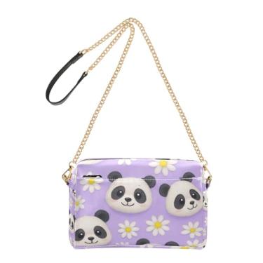 Imagem de Joitme Bolsa feminina transversal para celular, lindas margaridas panda roxas claras de couro PU com alça de corrente