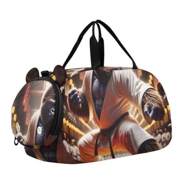 Imagem de Bolsa esportiva para meninos durante a noite para o fim de semana, lindas bolsas de viagem para jardim de rosas para meninas, Gorilla Karate Funny, Clássico