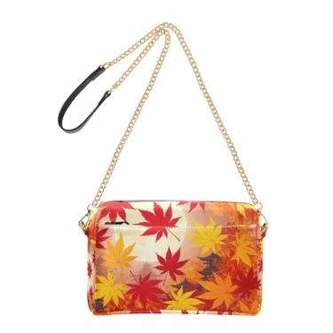 Imagem de Joitme Bolsa tiracolo feminina bolsa para celular fofa vibrante outono folhas de bordo PU bolsa de ombro alça de corrente