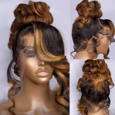 Imagem de Peruca frontal frontal 360 de cabelo humano para mulheres, peruca frontal ombré, peruca de cabelo humano sem cola, cabelo humano com cabelo de bebê, ondulado, perucas frontais de renda, cabelo humano