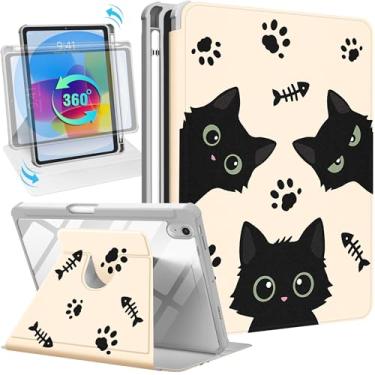 Imagem de Uppuppy Capa para iPad mini 7 (A17 Pro) para iPad mini 6ª geração – Capa inteligente com suporte giratório 360 com suporte para lápis para mulheres e meninas, gatos pretos para Apple Tablet Mini 21.1