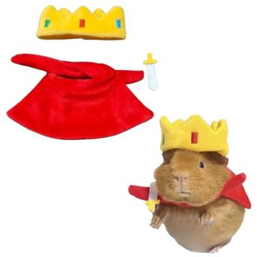 Imagem de Conjunto de fantasia de porquinho da índia: chapéu de coroa, capa e espada traje de festa criativo e peculiar adequado para porquinhos-da-índia, chinchilas, coelhos anões e coelhos bebês