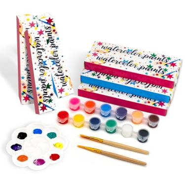 Imagem de Pacote com 15 kits de tinta acrílica com pincéis e paleta, tiras de tintas de 12 cores, arte e artesanato, ferramentas de pintura para lembrancinhas de festa de sala de aula, presente para crianças