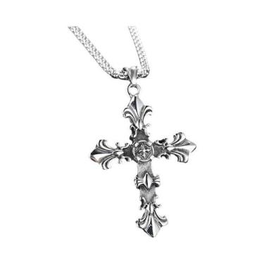 Imagem de Colar Masculino Vintage Gótico Com Pingente De Cruz E Diamantes Incrus
