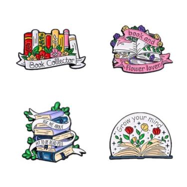 Imagem de Conjunto de broches de livros de desenho animado, série de livros ingleses, lindos conjuntos de alfinetes de lapela esmaltados, planta de desenho animado, broche de flor, distintivo para bolsa de