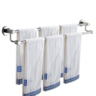 Imagem de Toalheiro de banheiro montado na parede 40 cm 50 cm 60 cm 70 cm 80 cm suporte de toalha de banheiro aço inoxidável haste dupla prateleira de toalha com acabamento prata polido