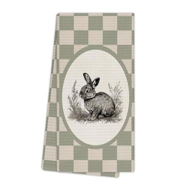 Imagem de EGBTL Toalhas de cozinha coelhinho da Páscoa, toalhas de mão rústicas de coelho de fazenda para decoração de banheiro, presentes de coelho, panos de prato neutros quadriculados de coelho da Páscoa